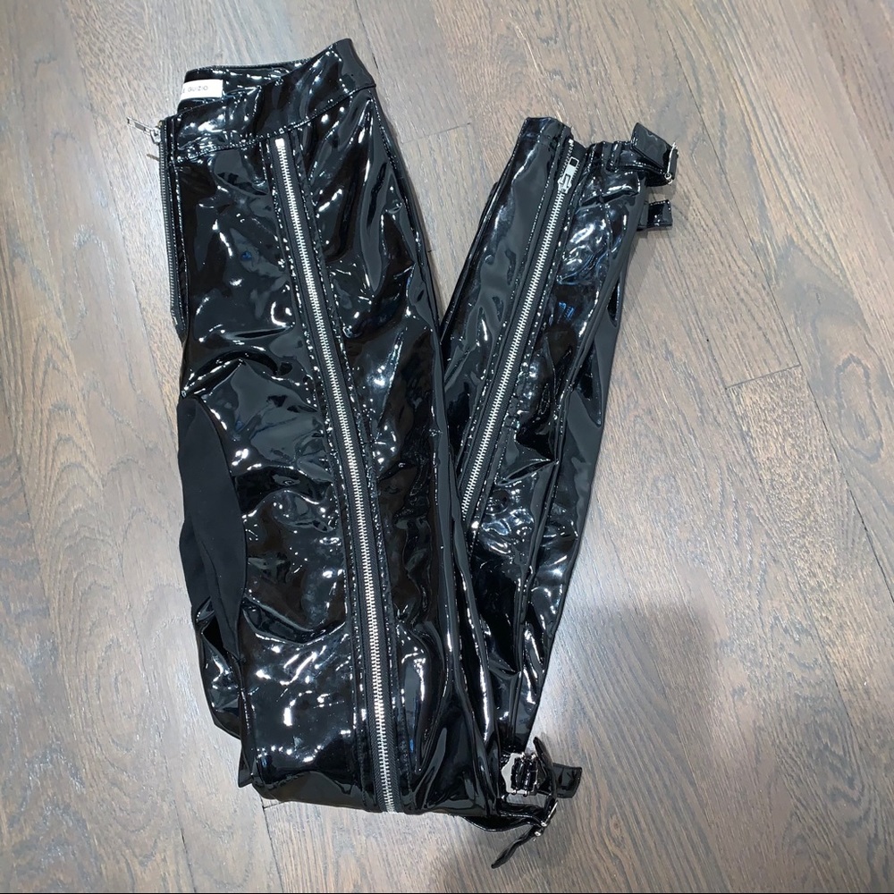 Danielle Guizio Patent Zip Pants in Black